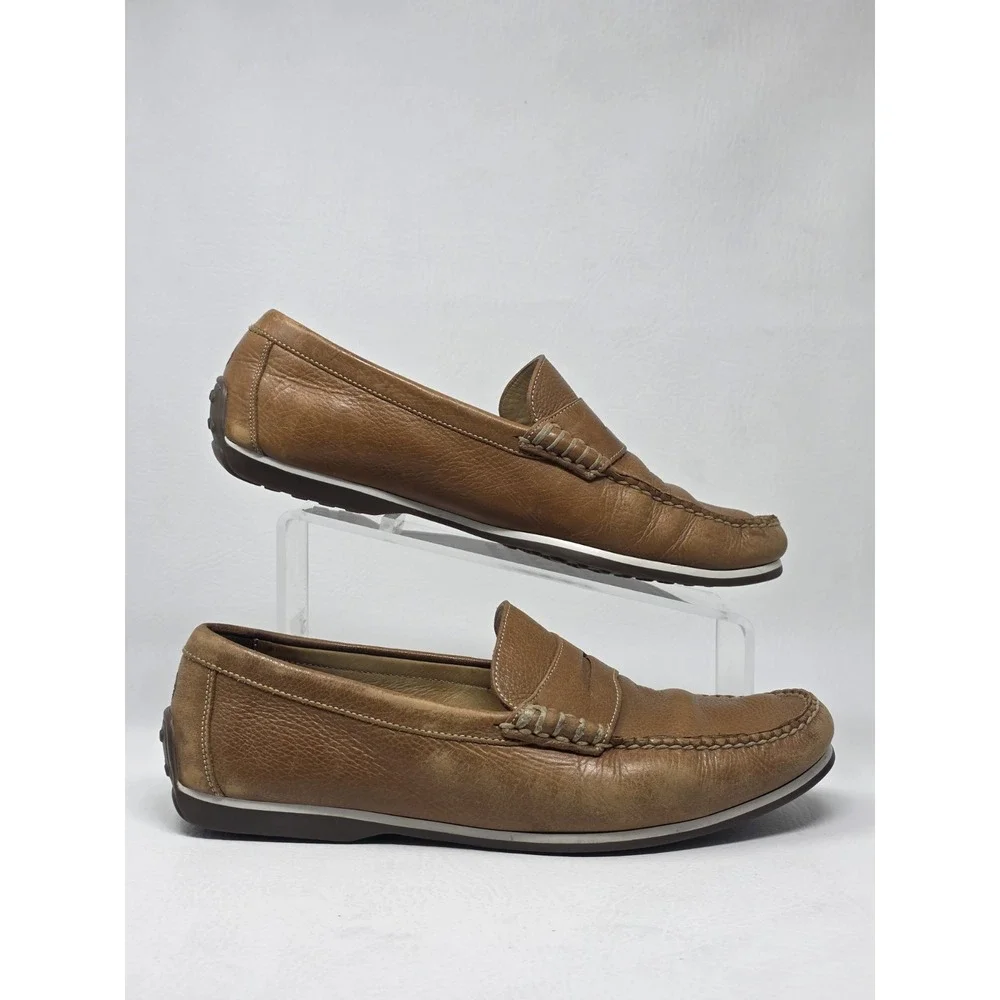 Peter Millar Mens Leather Driving Loafers Brown Slip On Size 9.5 M Pre-owned